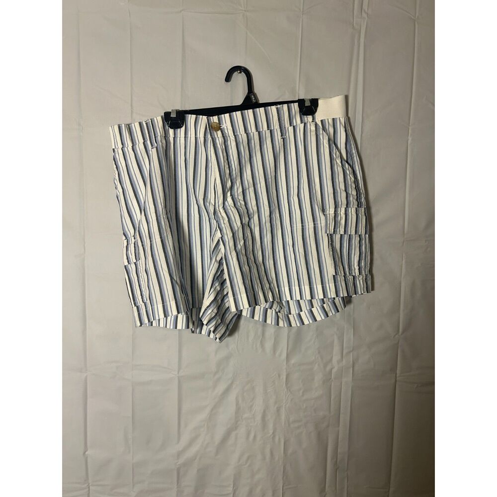 Lee Women 18M Striped Cargo Shorts Mid Rise Knit Waistband Blue White Casual